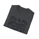 Printify folded charcoal T shirt featuring script This Is My Wedding Planning Shirt design eco-friendly wedding planning shirt