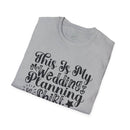 Printify light gray folded t shirt with black script reading This Is My Wedding Planning shirt eco-friendly wedding planning shirt