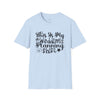 Light blue tee with black script This Is My Wedding Planning Shirt with small hearts and star eco-friendly wedding planning shirt