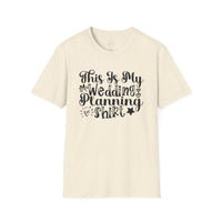 Printify cream speckled T shirt with black script This Is My Wedding Planning Shirt design eco-friendly wedding planning shirt