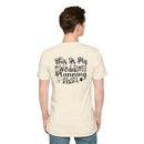 Male model wearing cream tee back showing black script text This Is My Wedding Planning Shirt eco-friendly wedding planning shirt