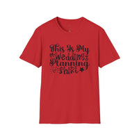 Printify red tee with black script This Is My Wedding Planning Shirt eco-friendly wedding planning shirt
