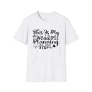 Printify white unisex T shirt with black script text This Is My Wedding Planning Shirt design eco-friendly wedding planning shirt