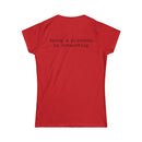 Red fitted Printify women's t shirt with back text being a princess is exhausting eco friendly women's t shirt