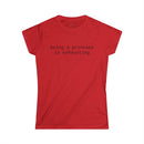 Printify red fitted women's tee with black text saying being a princess is exhausting eco friendly women's t shirt