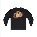Printify black long-sleeve shirt with sunflower and autumn leaves FALL back graphic eco-friendly fall fashion tee