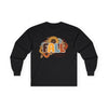 Printify black long-sleeve shirt with retro sunflower FALL graphic eco-friendly fall fashion tee