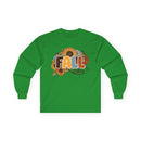 Printify long sleeve green shirt with sunflower fall vibes graphic perfect eco-friendly fall fashion tee