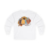 Printify white long sleeve shirt with sunflower and FALL vibes graphic eco-friendly fall fashion tee for autumn