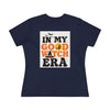 Printify navy womens tee with IN MY GOOD WITCH ERA Halloween design featuring witch and bats eco friendly halloween t shirt women