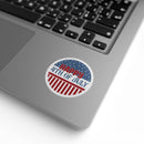 Printify eco-friendly 4th of July stickers with patriotic red white and blue design on laptop