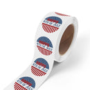 Roll of Printify eco-friendly 4th of July stickers with patriotic red white and blue design