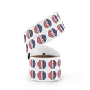 Roll of eco-friendly 4th of July stickers by Printify featuring patriotic red white and blue design