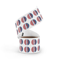 Roll of eco-friendly 4th of July stickers with patriotic red white and blue design by Printify