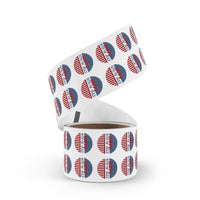 Roll of eco-friendly 4th of July stickers featuring patriotic red white and blue design by Printify