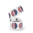 Roll of eco-friendly 4th of July stickers with red white and blue patriotic design by Printify