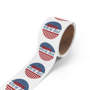 Roll of eco-friendly 4th of July stickers with patriotic red white and blue design from Printify