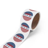 Roll of eco-friendly 4th of July stickers with patriotic red white and blue design from Printify