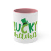 Eco-friendly accent mug with Lucky Mama design and pink interior by Printify