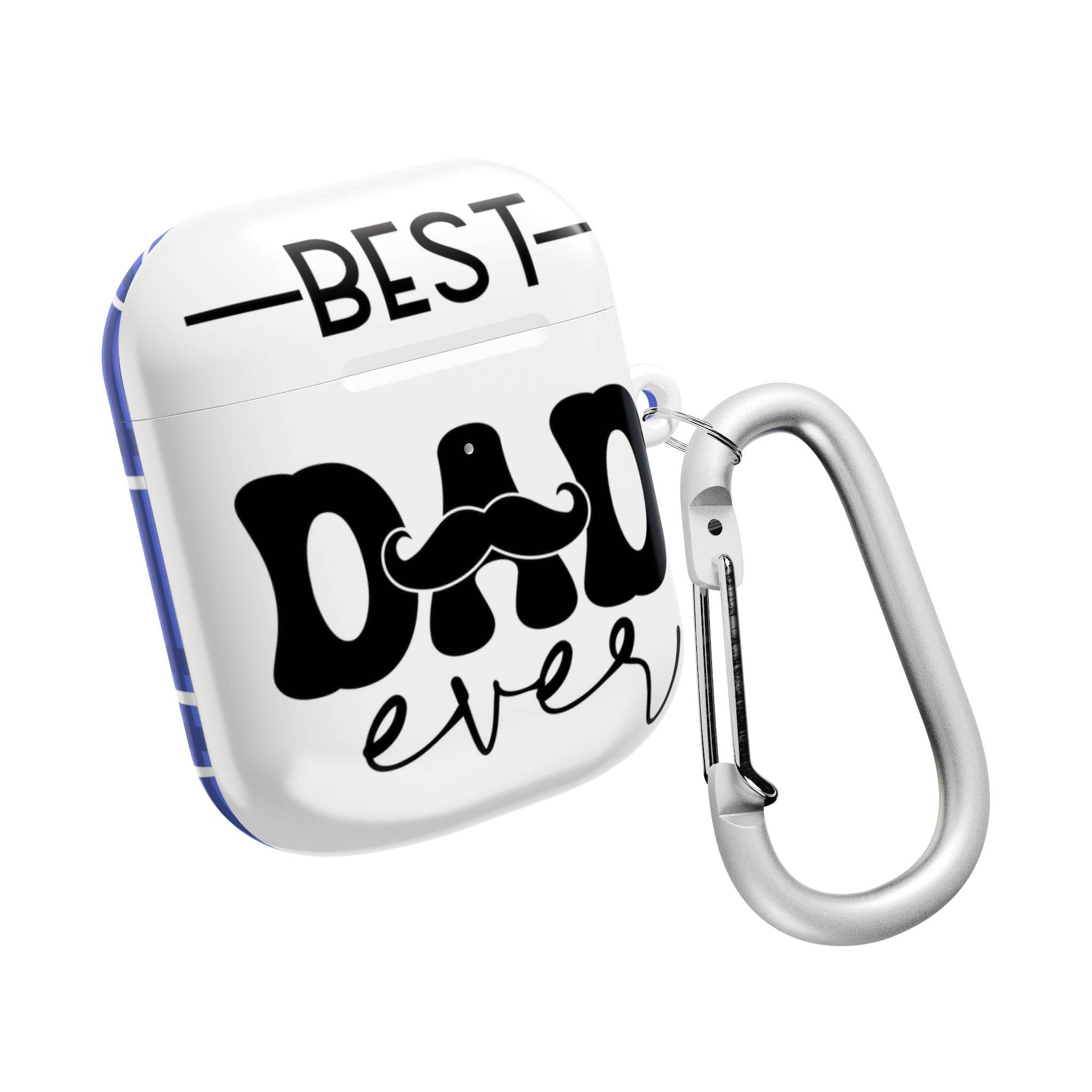 Printify eco-friendly AirPod case for dad with Best Dad Ever design and silver carabiner clip