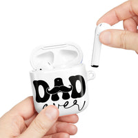 Eco-friendly AirPod case for dad with black dad design and mustache printed on white case