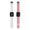 Printify eco-friendly Apple Watch band in pink with white pattern and white band with black buckle