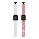 Printify eco-friendly Apple Watch band in white and pink with circular pattern design