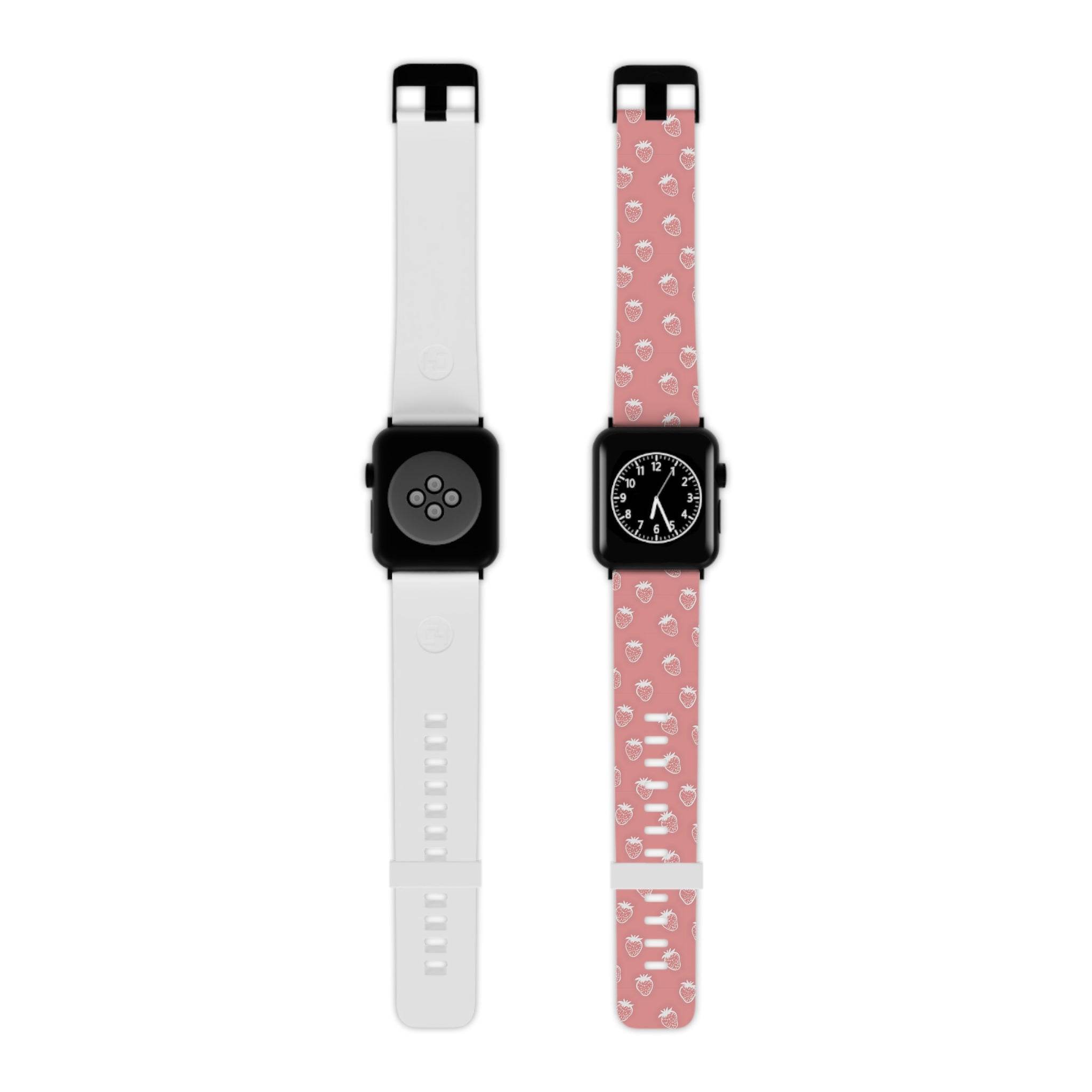 Printify eco-friendly Apple Watch band with pink pattern and white adjustable strap for tech accessories