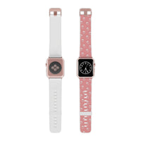 Printify eco-friendly Apple Watch band in pink with white pattern and rose gold Apple Watch
