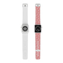 Printify eco-friendly Apple Watch band in pink with white leaf pattern on Apple Watch display