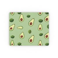 Eco-friendly avocado mouse pad featuring a fun pattern of avocados and leaves on a green background