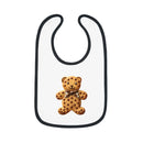 Printify eco-friendly baby bib with black trim and teddy bear design on white fabric