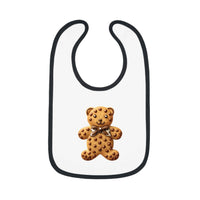 Printify eco-friendly baby bib with black trim and teddy bear design on white fabric