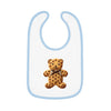 Printify eco-friendly baby bib with blue trim and teddy bear design on white background