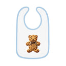 Printify eco-friendly baby bib with blue trim and teddy bear design on white background