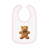 Printify eco-friendly baby bib with pink trim and cute gingerbread teddy bear design