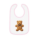 Printify eco-friendly baby bib with pink trim and cute gingerbread teddy bear design