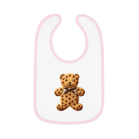 Printify eco-friendly baby bib with pink trim and cute gingerbread teddy bear design