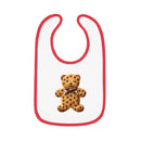 Printify eco-friendly baby bib with red trim and cute teddy bear cookie design