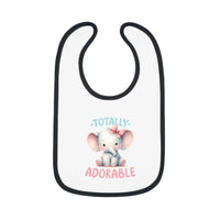 Printify eco-friendly baby bib with cute elephant design and totally adorable text in soft colors