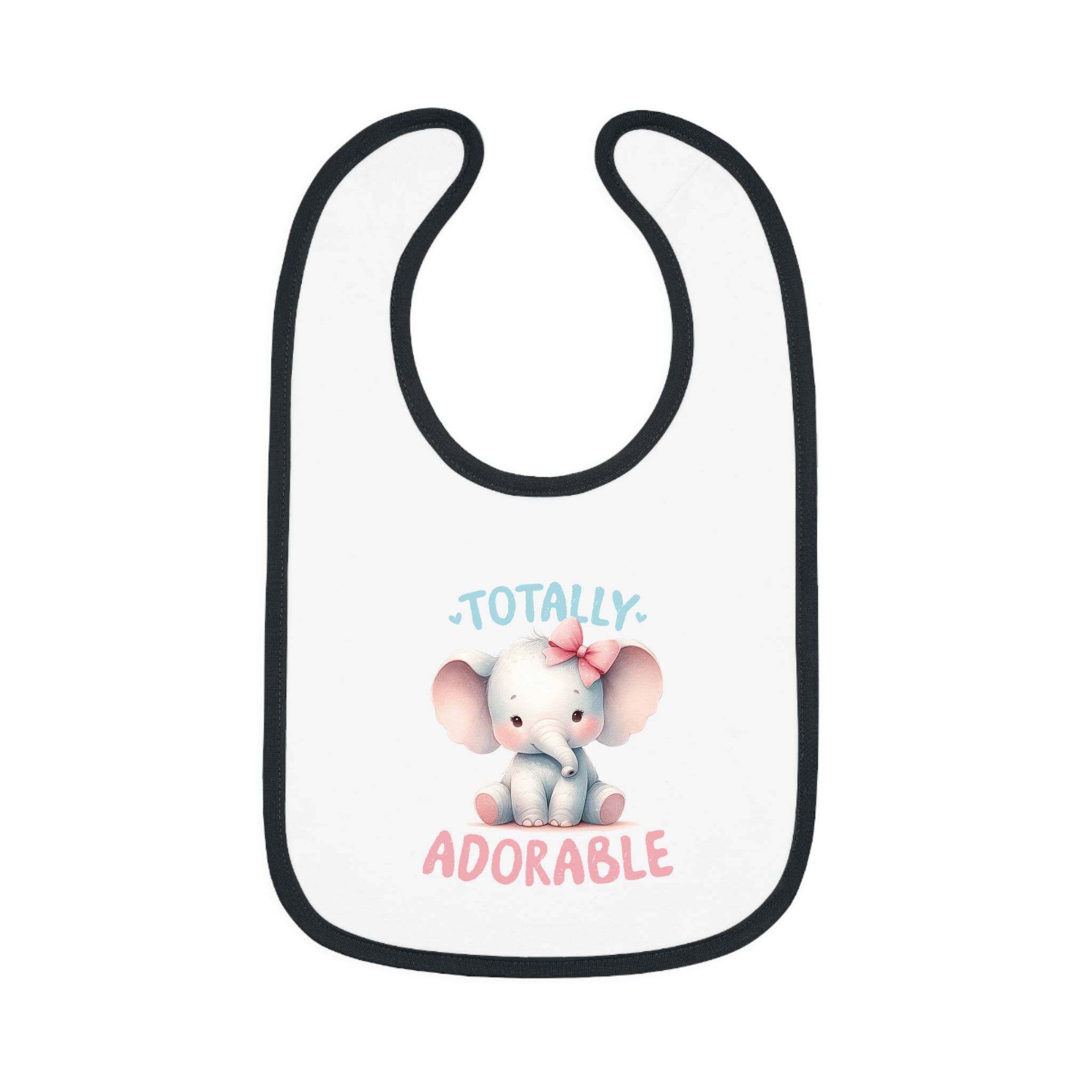 Printify eco-friendly baby bib with cute elephant design and totally adorable text in soft colors