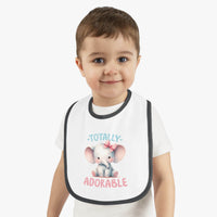 Eco-friendly baby bib with cute elephant design worn by smiling toddler from Printify