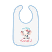 Printify eco-friendly baby bib with blue trim featuring a cute elephant and totally adorable design