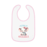 Printify eco-friendly baby bib with cute elephant and totally adorable text in pink trim