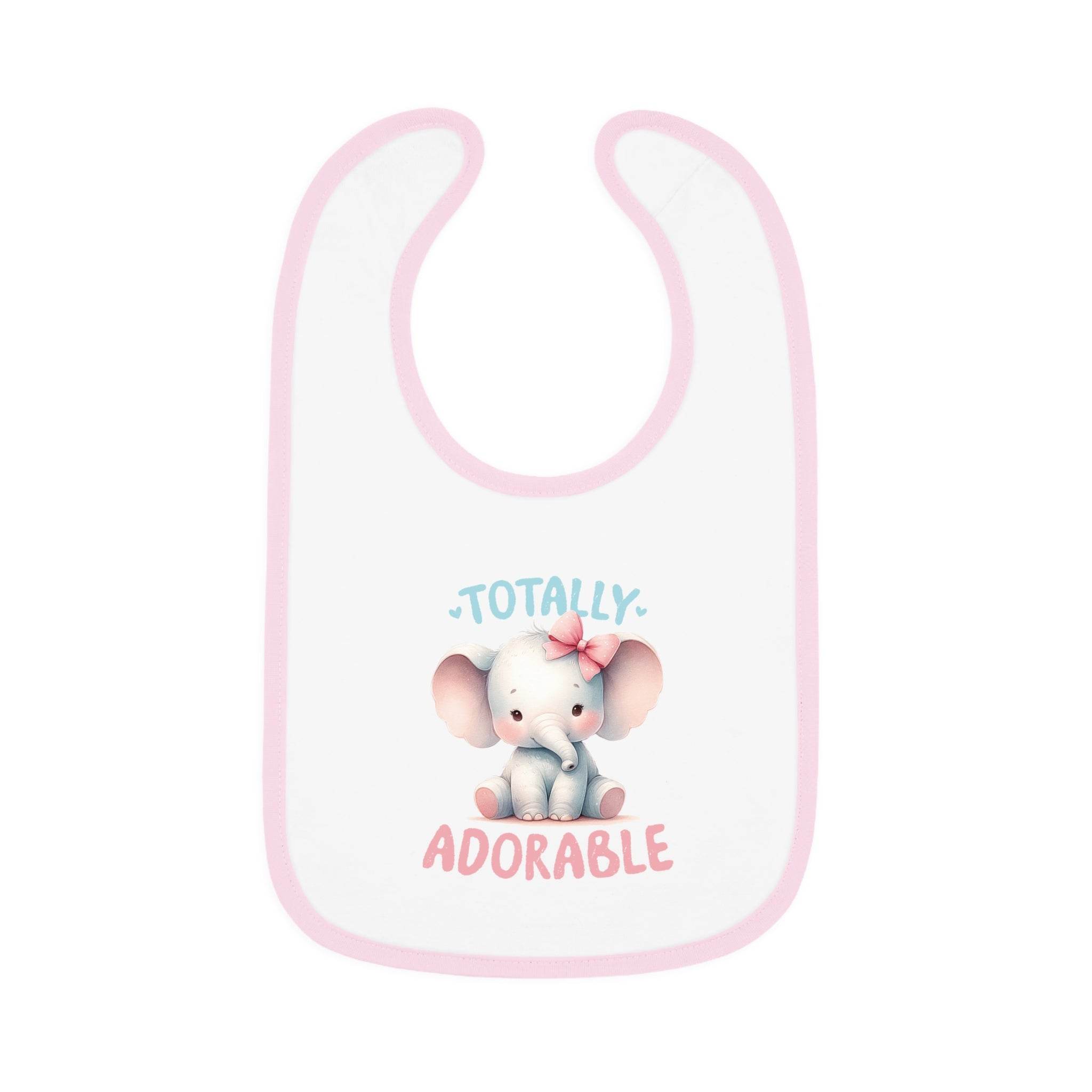 Printify eco-friendly baby bib with cute elephant and totally adorable text in pink trim