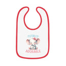 Printify eco-friendly baby bib with red trim featuring a cute elephant and Totally Adorable text