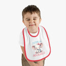 Toddler wearing Printify eco-friendly baby bib with cute elephant and totally adorable text