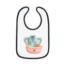 Printify eco-friendly baby bib with a cute elephant sailor design and black trim for feeding