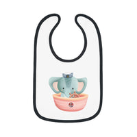 Printify eco-friendly baby bib with a cute elephant sailor design and black trim for feeding