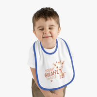 Printify eco-friendly baby bib with cute giraffe design worn by smiling toddler